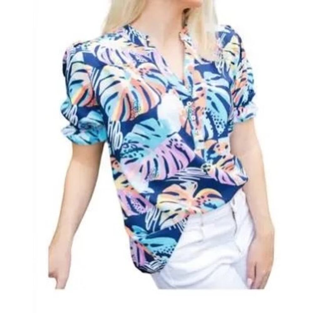 Michelle Mcdowell Sutton Top Sunny Days Navy Sz Medium